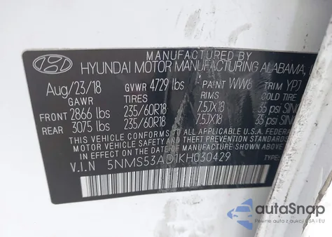 2019 Hyundai Santa Fe Ultimate из США, поврежденный, VIN 5NMS53AD1KH030429